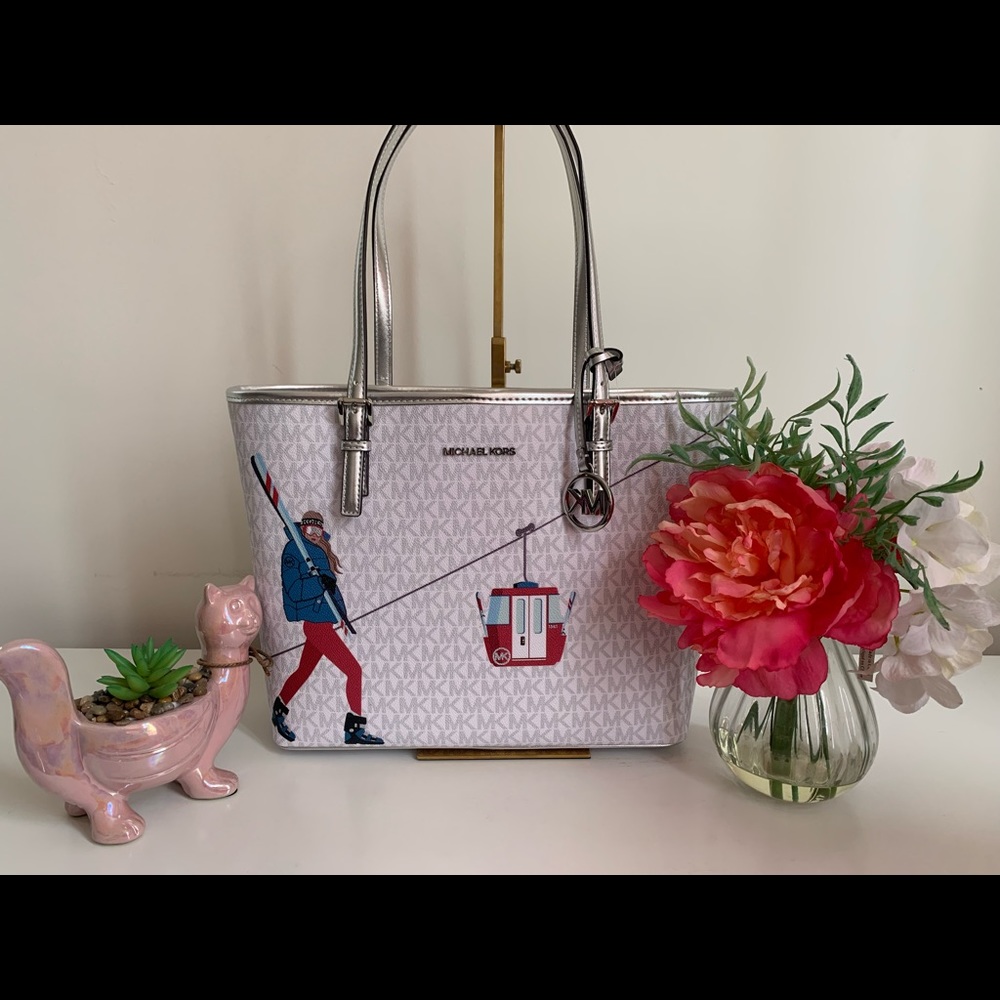 Michael Kors Jet Set Girls Signature Medium Carryall Bright White